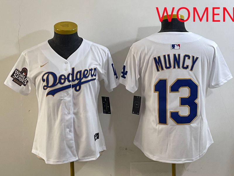 Women Los Angeles Dodgers #13 Muncy White Gold Game 2025 Nike MLB Jersey style 3